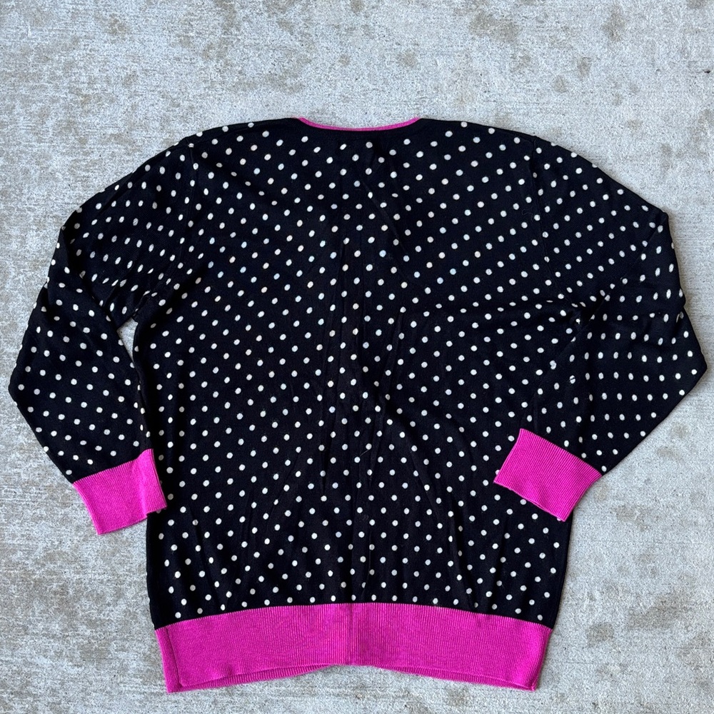 GNW Black Cardigan with White Dots and Pink Accents - Picture 8 of 9
